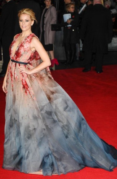 Elizabeth Banks in Elie Saab (November) Banks red carpet wardrobe promoting the latest Hungers Games was outstanding but this incredible Elie Saab gown was breathtaking. The colour combo was exciting and the cut was super over-the-top glamourous. Elizabeth Taylor would have worn this dress in her prime. That’s how good it was. 